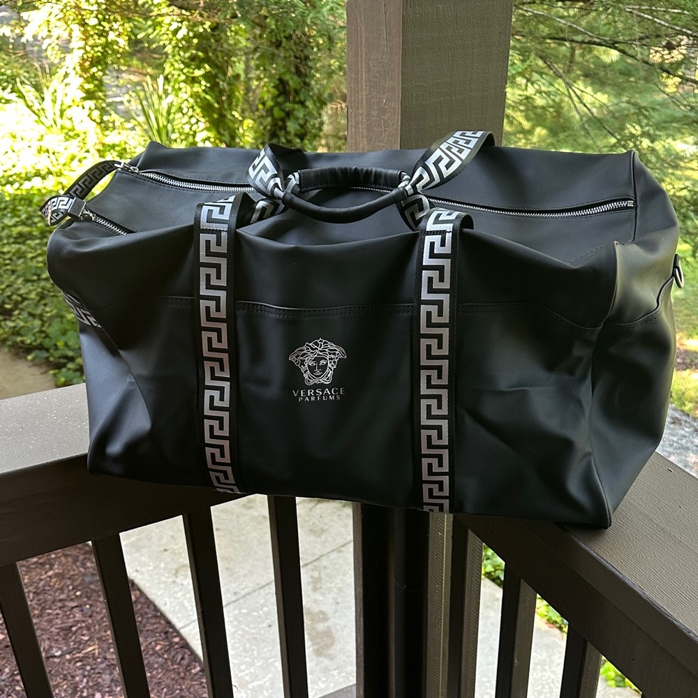 Versace Perfumes Large Black and Silver Duffel Bag